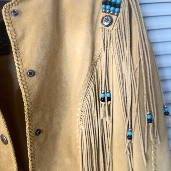 Cripple Creek 100% Leather Fringe Western Jacket M Beaded Cowgirl Rodeo Style - Picture 6 of 11